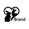 Rabbit love logo, flat design. Vector Illustration on white background