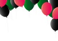 White background with flying balloons black, green and red. place for your text and advertising.