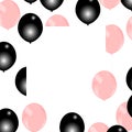 Web frame with black and pink balloons on a white background vector with place for inscription.