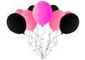 Web festive balloons on a white background, black and pink with fringe..