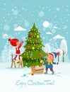 Enjoy Christmas time. Happy New year and a very Merry Christmas. Greeting postcard with kids