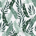 Tropical seamless pattern with colorful and bright plants and leaves. Jungle leaf seamless vector floral pattern background.