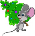 Merry mouse having a Christmas tree.