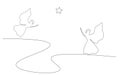 Christmas background with angel line drawing vector illustration Royalty Free Stock Photo