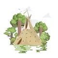 Vector poster with Indian native American Sioux Teepee. Wigwam on white background