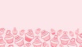 Cupcakes with cream and hearts. Festive background for Valentine`s Day.