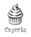 Image of cupcake with cream using pointillism technique.