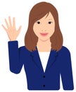 Young asian business woman vector illustration upper body,waist up / open hand with smiling , good bye
