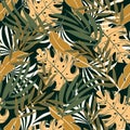 Abstract seamless tropical pattern with colorful plants and leaves. Jungle leaf seamless vector floral pattern background.