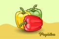 Three red, yellow and green paprika