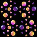 Black seamless pattern with shiny balls of pink, orange and purple color - seamless wallpaper or textile. Vector seamless full col Royalty Free Stock Photo