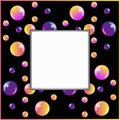 Wide square frame for your photo or text. Square black frame decorated with neon shiny balls - vector full color template.