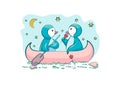 Penguins in love. Valentine`s Day.