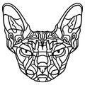 Coloring page for children and adults. The head of a cat.