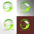 Green house, Green leaves eco home, vector logo design template. Royalty Free Stock Photo