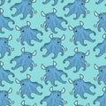 Seamless pattern. Octopus Dumbo. Blue octopus on a blue background. Print for baby products.