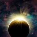 Solar full eclipse, universe, cosmos background