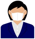 Faceless business person female / upper body wearing a mask vector illustration