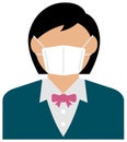 Faceless business person female / upper body wearing a mask vector illustration