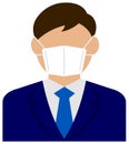 Faceless asian business person male / upper body wearing a mask vector illustration Royalty Free Stock Photo