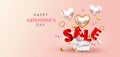 Happy ValentineÃ¢â¬â¢s Day,Pink watercolor style,Sale promotion banner, poster or flyer vector illustration 3D style, Royalty Free Stock Photo