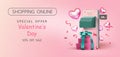 Happy ValentineÃ¢â¬â¢s Day,Pink watercolor style,Sale promotion banner, poster or flyer vector illustration 3D style, Royalty Free Stock Photo