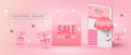 Happy ValentineÃ¢â¬â¢s Day,Pink watercolor style,Sale promotion banner, poster or flyer vector illustration 3D style