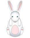 Cartoon, cute, white rabbit with a pink tummy and ears. Toy baby bunny with blue eyes. Vector character - easter bunny. Royalty Free Stock Photo