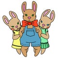 Hand drawing illustration. Cartoon rabbits.