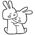 Hand drawing illustration. Loving rabbits.