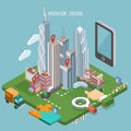Colorful vector Chicago city in isometry. Navigation concept. Modern illustration. Touristic theme