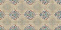 Damascus design. Bright seamless ornament. Modern classic Wallpaper, fabric. The color of the pattern is red and blue and cream iv