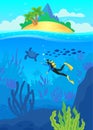 Flat ocean illustration, tropical island,summer holidays Royalty Free Stock Photo