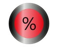 Percentage sign button, red and black with reflection