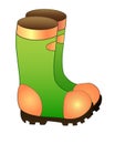 Rubber garden waterproof boots. Rubber boots for walking in the rain of green and orange on a thick non-slip sole - vector