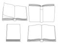 Books. Set of four different books - linear vector pictures for coloring. Outline. The set contains open and closed books