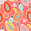 Abstract seamless pattern. Modern exotic tropical fruits.Vector colored design.