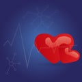 Heart, medical cardiological banner, human heartbeat, volumetric red heart on a blue background