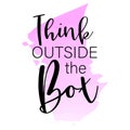 Think outside of the box title on pink watercolor brush background Royalty Free Stock Photo