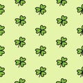 Hand drawn seamless pattern Saint Patrick`s Day traditional symbol green  clover Royalty Free Stock Photo