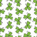 Hand drawn seamless pattern Saint Patrick`s Day traditional symbol green clover Royalty Free Stock Photo