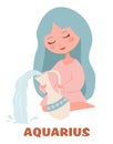 Cute girl holds a jug of water. Aquarius zodiac sign concept for horoscope. Beautiful vector illustration.