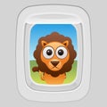 Vector funny airplane window series lion