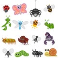Vector cute cartoon insects collection
