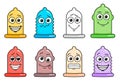 Vector condom characters emoji set