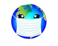 Planet Earth in a medical mask vector persern illustrating protection against the epidemic of coronovirus, influenza and other vir