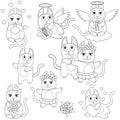 Set of cute, funny linear vector cats for coloring. Outline. Line characters - cats for coloring books.