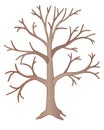 Big light brown tree without leaves - vector full color picture. A tree in winter or autumn without foliage with a trunk, branches