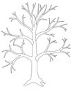 A large tree without leaves is a vector linear picture for coloring. A tree in winter or autumn without foliage with a trunk, bran