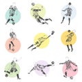 Vector set of football soccer players illustrations icons